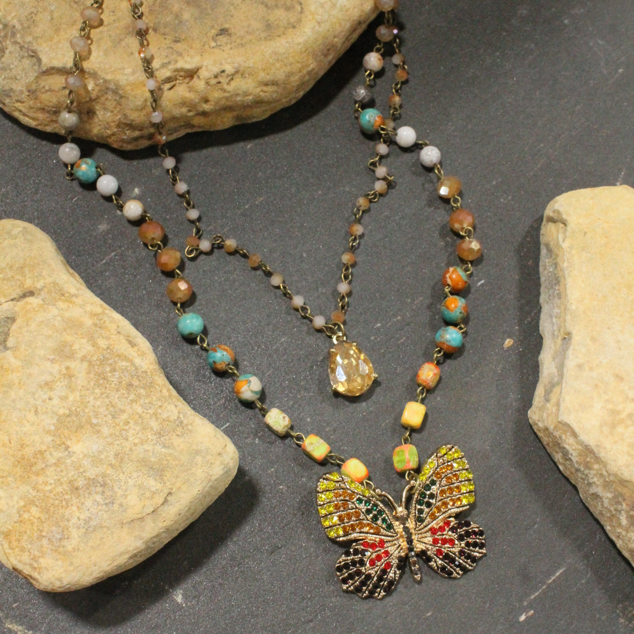 I Can Fly Multi-Color Butterfly Layered Necklace