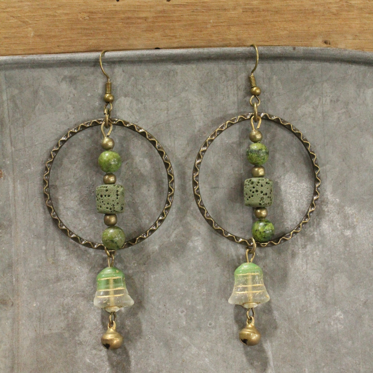 Bells Are Ringing Shades Of Green Dangle Drop Earrings