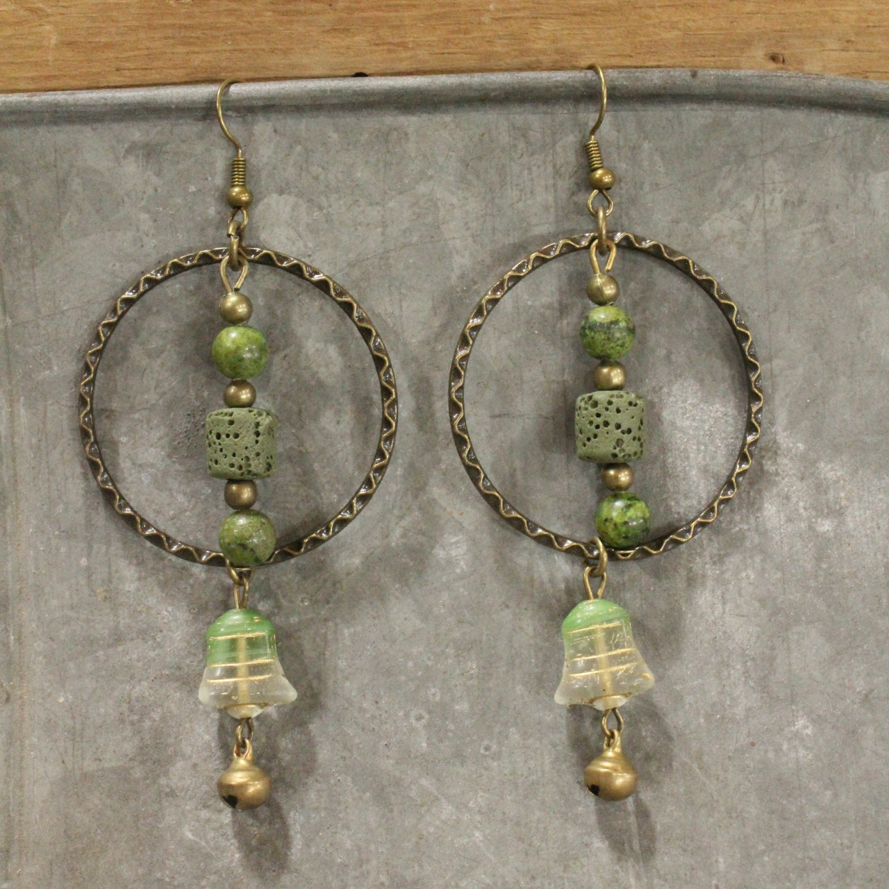 Bells Are Ringing Shades Of Green Dangle Drop Earrings