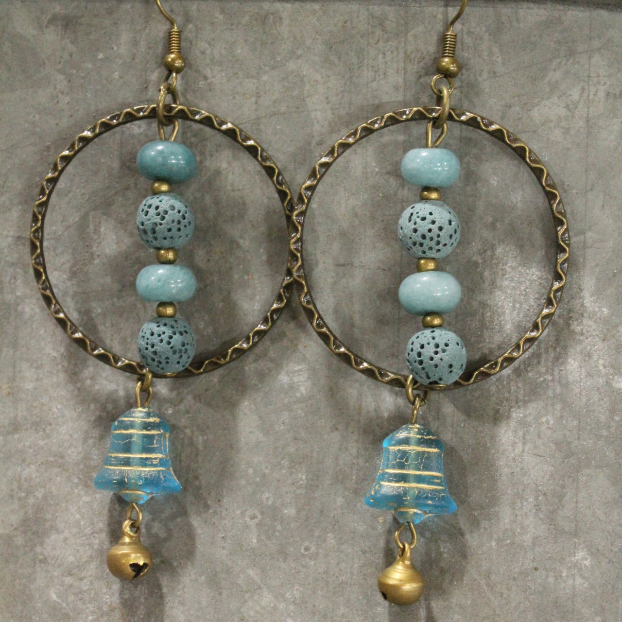 Bells Are Ringing Denim Blue Dangle Drop Earrings