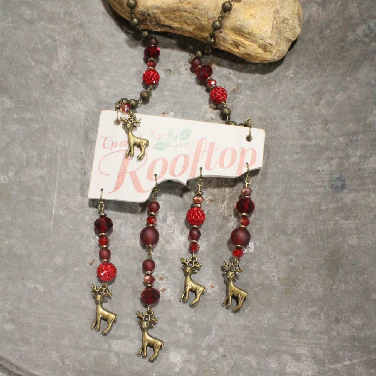 Up On A Rooftop Dangle Drop Reindeer Necklace