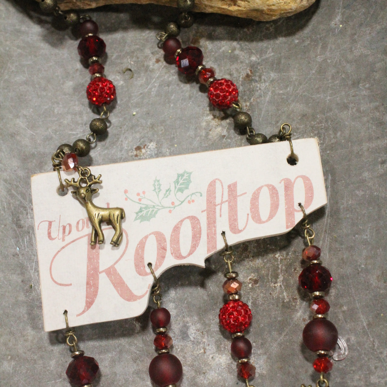 Up On A Rooftop Dangle Drop Reindeer Necklace
