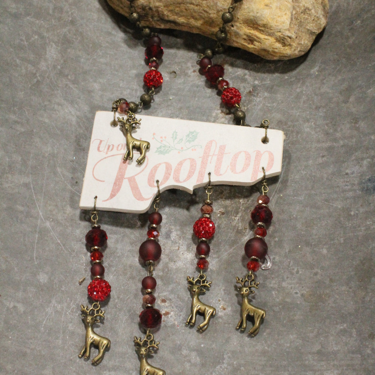 Up On A Rooftop Dangle Drop Reindeer Necklace