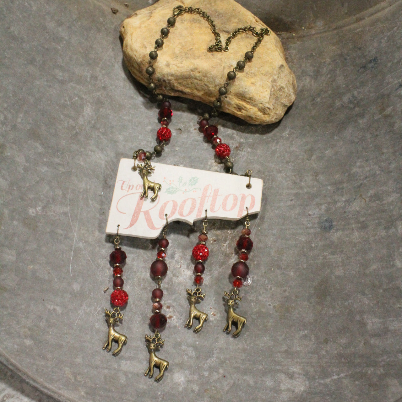 Up On A Rooftop Dangle Drop Reindeer Necklace