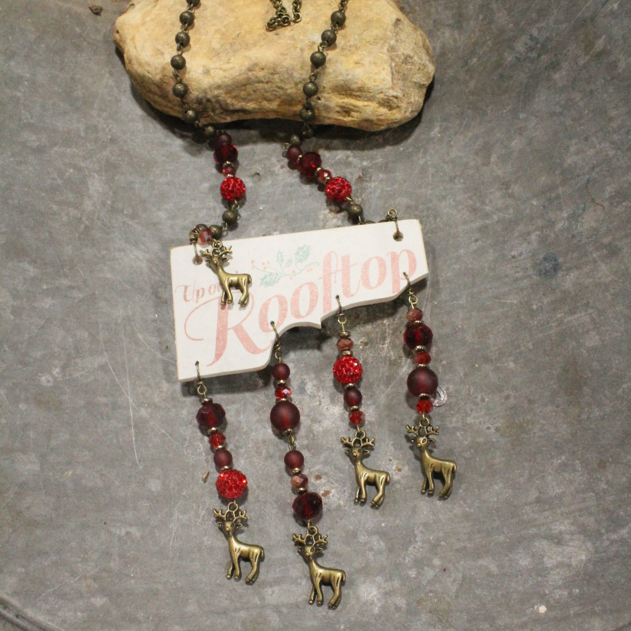 Up On A Rooftop Dangle Drop Reindeer Necklace