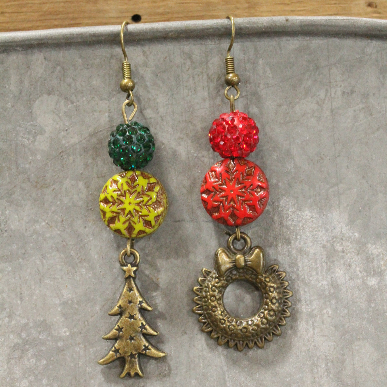 Tree Farm Shopping Red Dangle Drop Earrings