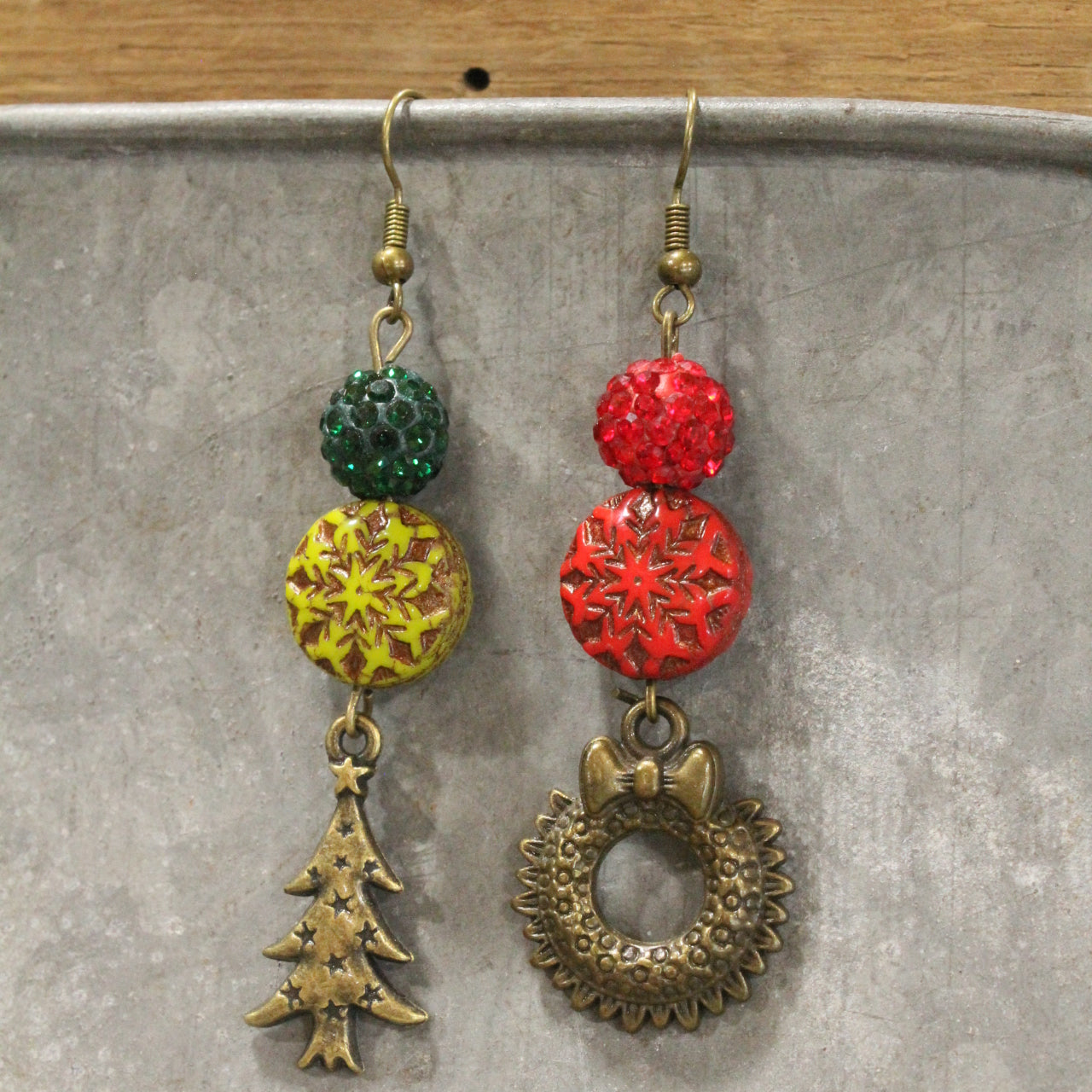 Tree Farm Shopping Red Dangle Drop Earrings