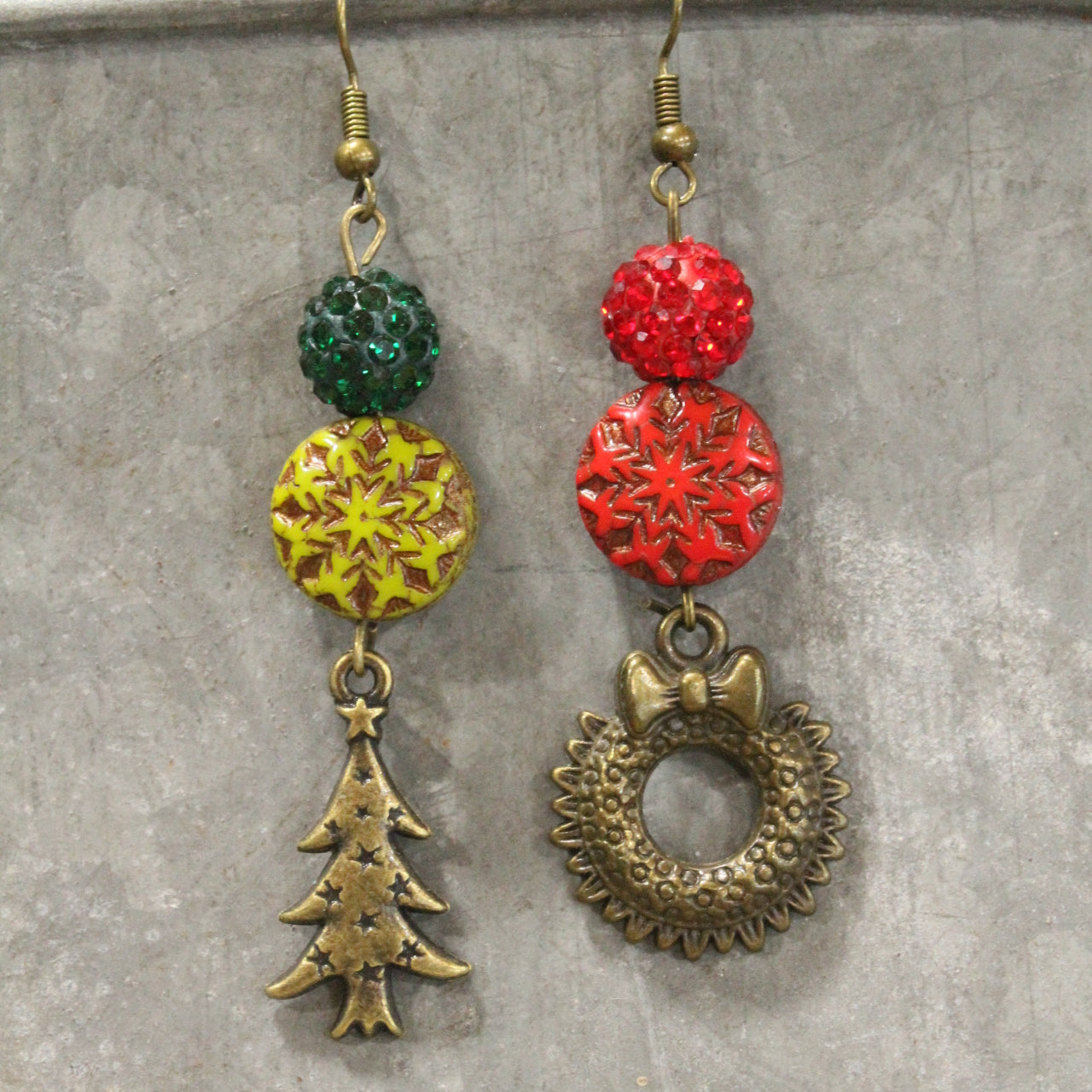 Tree Farm Shopping Red Dangle Drop Earrings