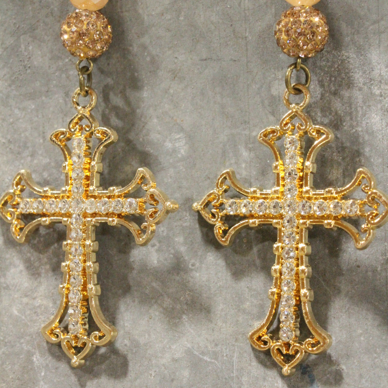 Golden Bling Cross Dangle Drop Earrings