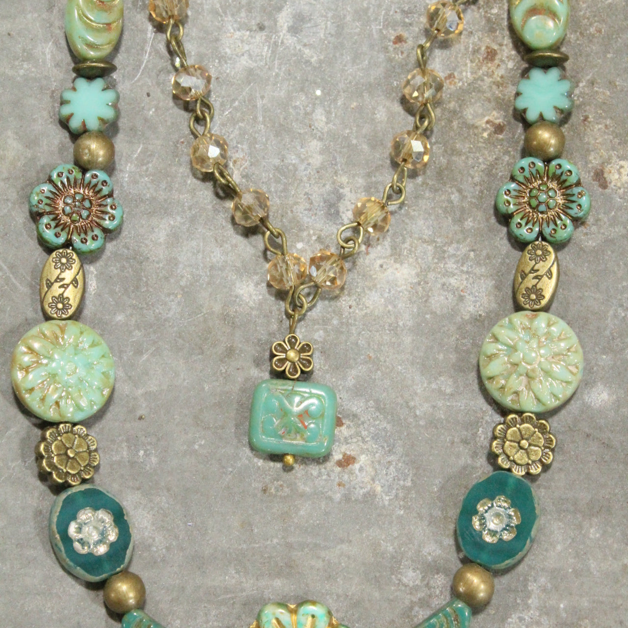 CZECH Me Out Elite Vintage Green Layered Necklace