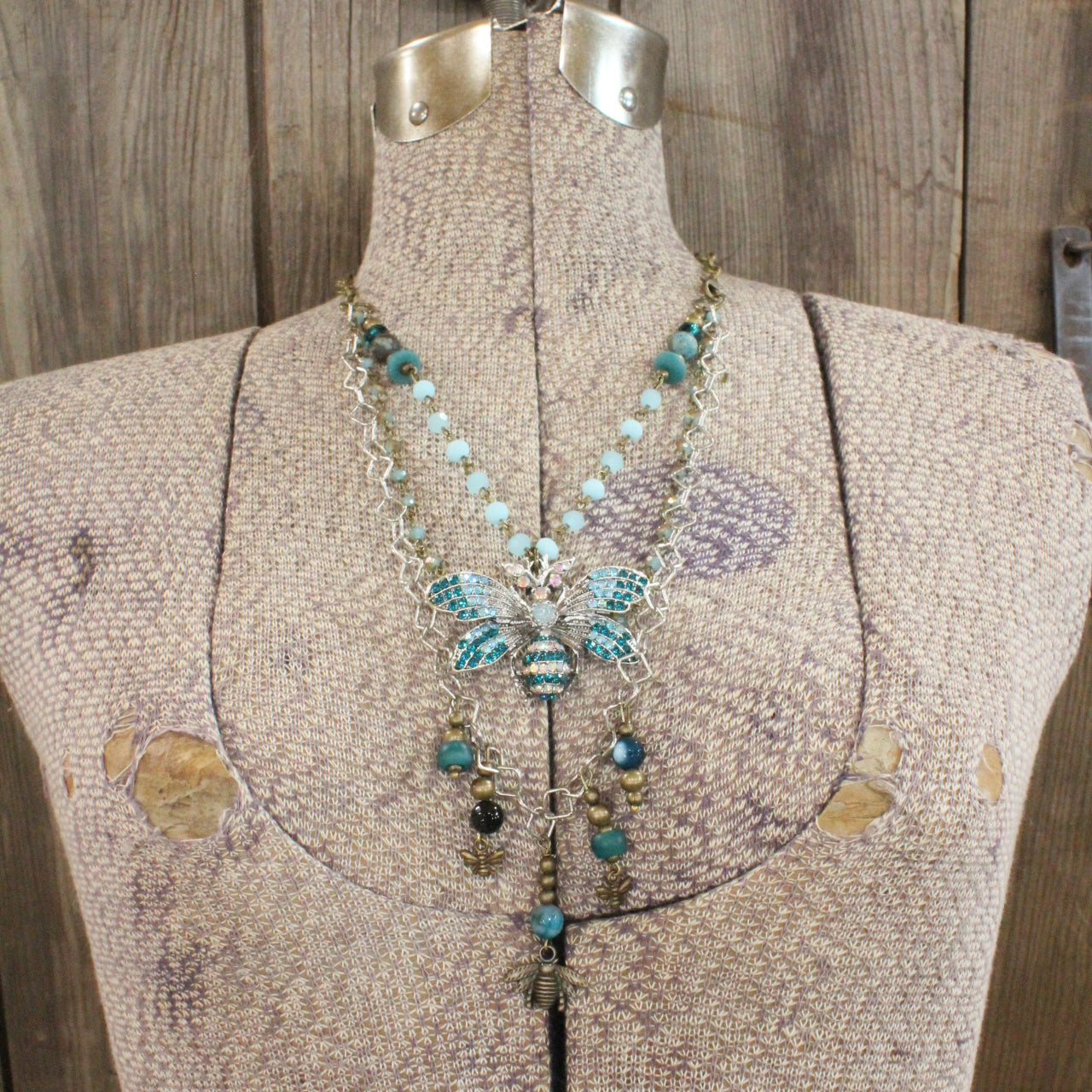 Bumble Bee Bling Teal Layered Necklace