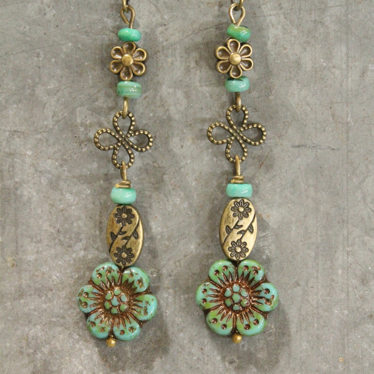 CZECH Me Out Elite Vintage Green Dangle Earrings