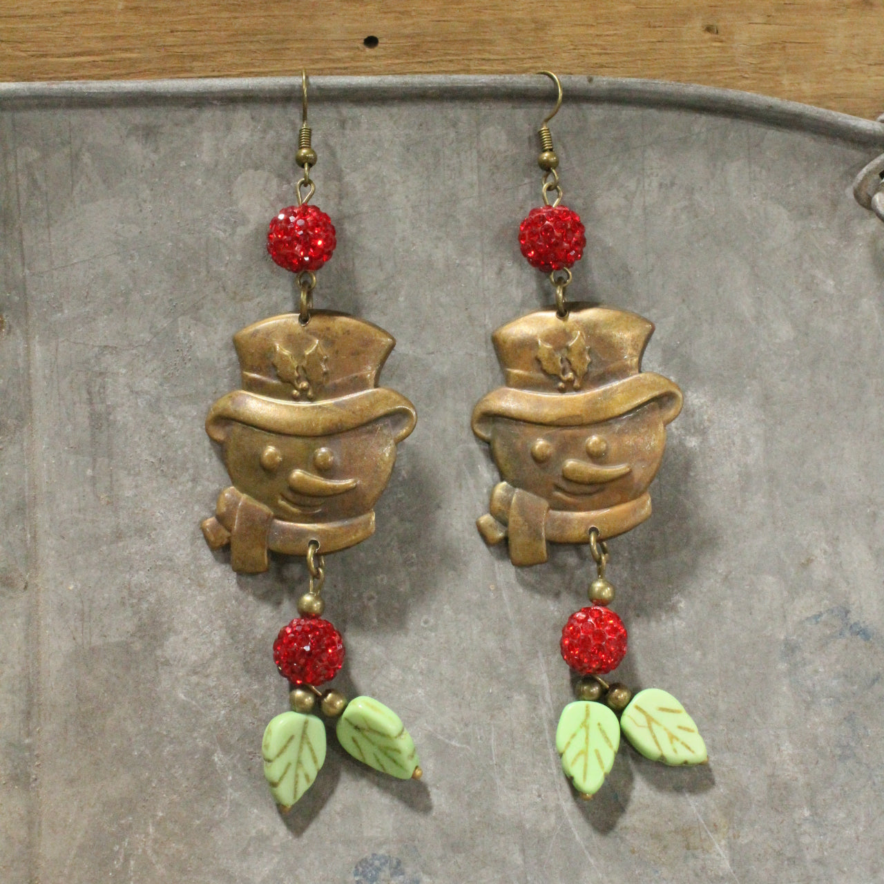 Holly Berry Snowman Dangle Earrings