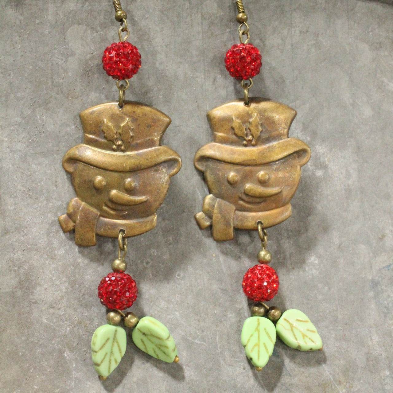 Holly Berry Snowman Dangle Earrings