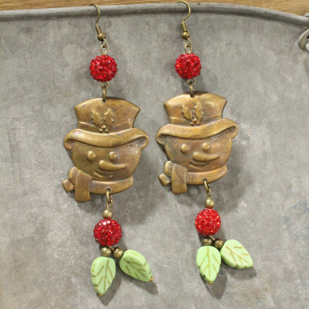Holly Berry Snowman Dangle Earrings