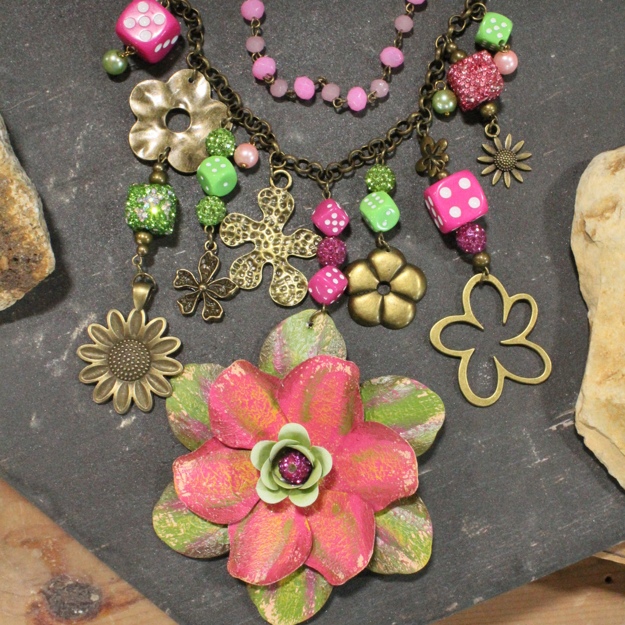 Color Explosion Pinky Flower Charm'd Necklace