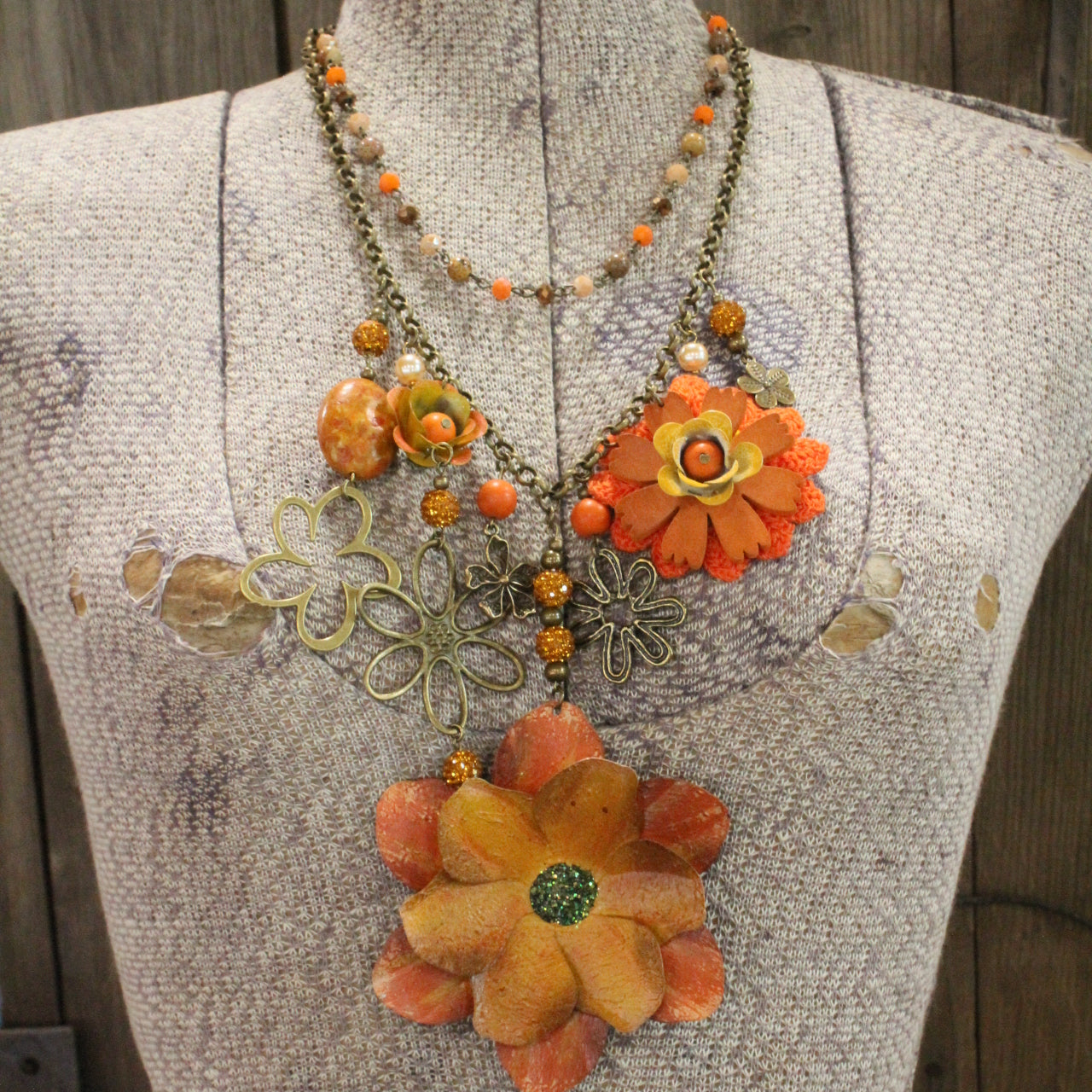 Color Explosion Orange Flower Charm'd Necklace