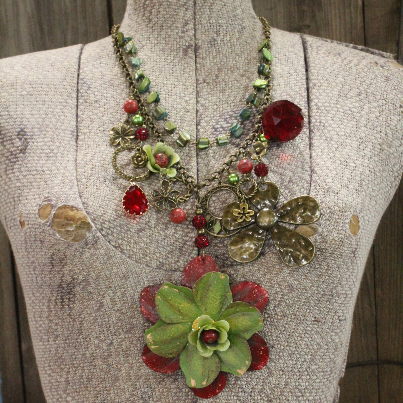 Color Explosion Burnt Red Flower Charm'd Necklace