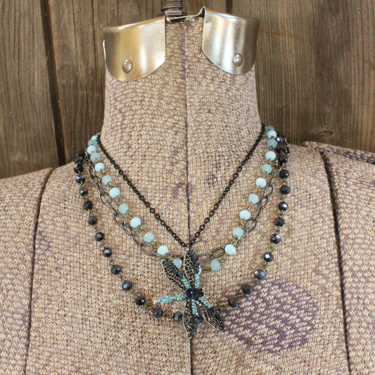 Dragonfly Bling Shades Of Blue Layered Necklace