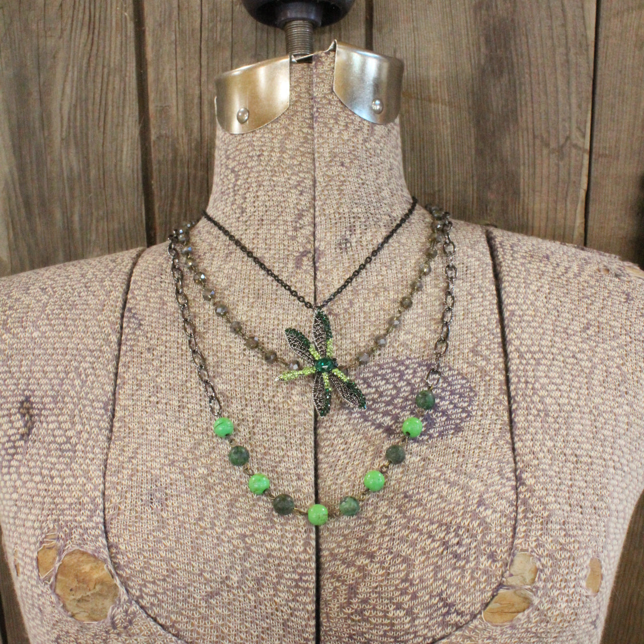 Dragonfly Bling Shades Of Green Layered Necklace