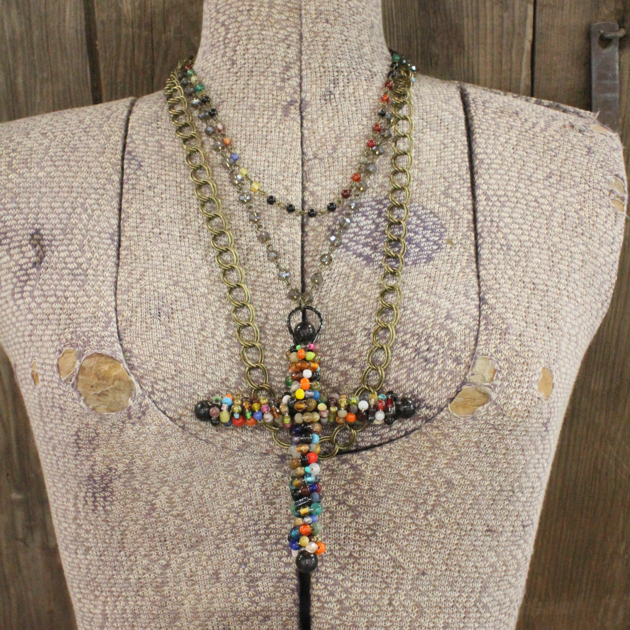 Lavished In Beads Cross Layered Up Necklace