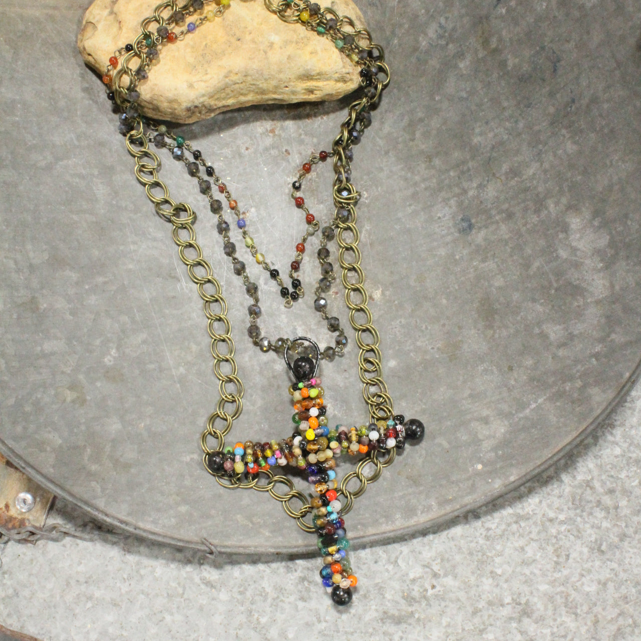 Lavished In Beads Cross Layered Up Necklace