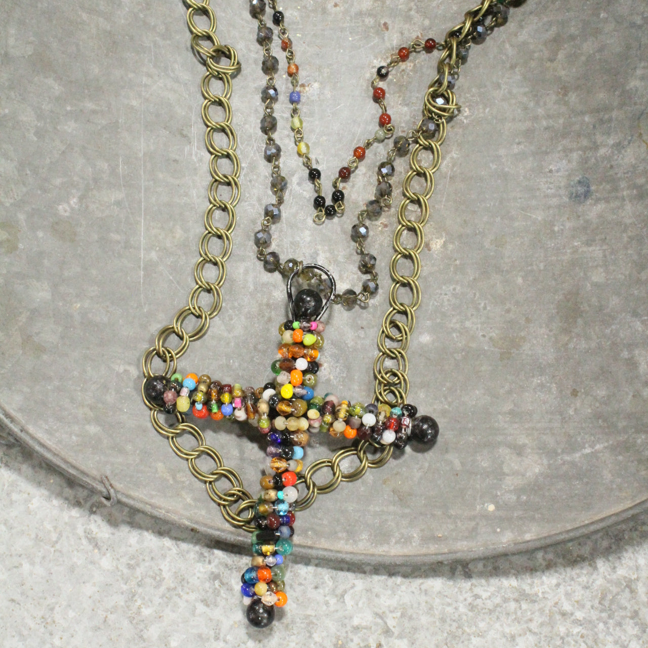 Lavished In Beads Cross Layered Up Necklace