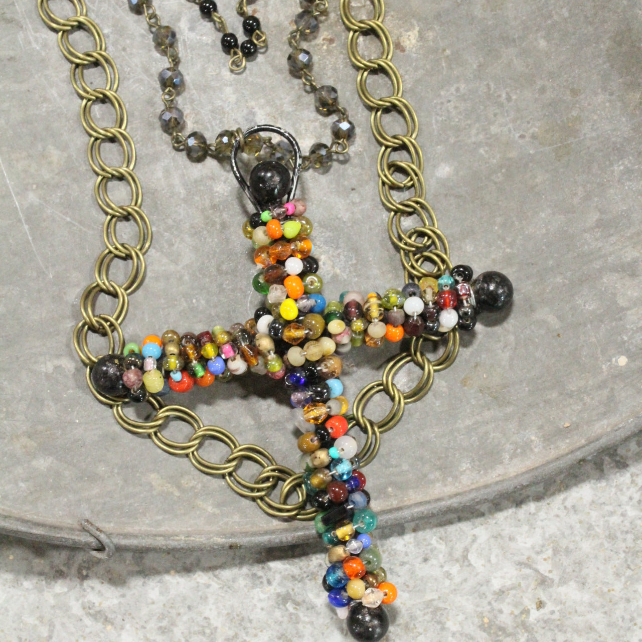 Lavished In Beads Cross Layered Up Necklace