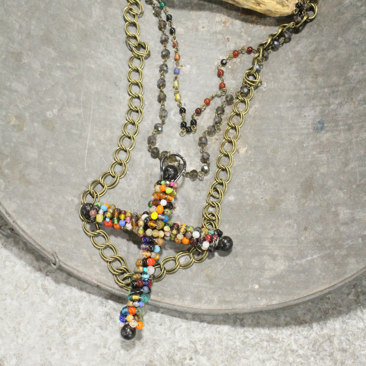 Lavished In Beads Cross Layered Up Necklace