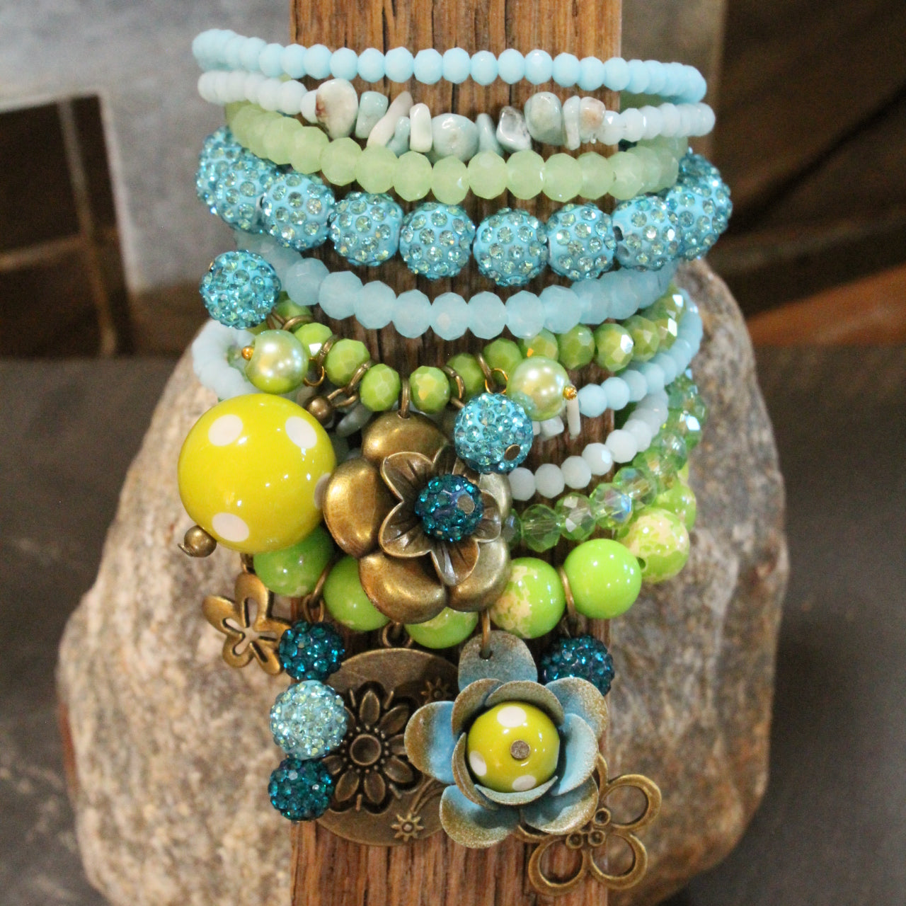 Color Explosion Lime Flower Charm'd Bracelet Set
