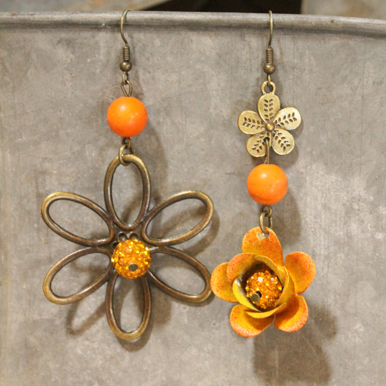 Color Explosion Orange Flower Dangle Earrings