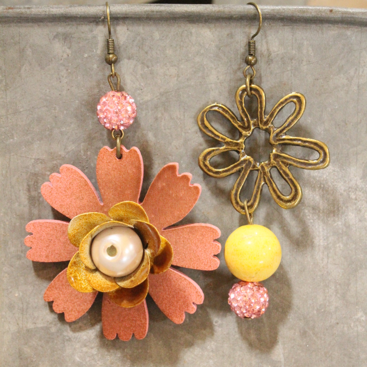 Color Explosion Mustard Flower Dangle Earrings