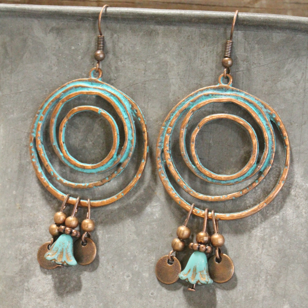 Hula Hoop Patina Dangle Earrings