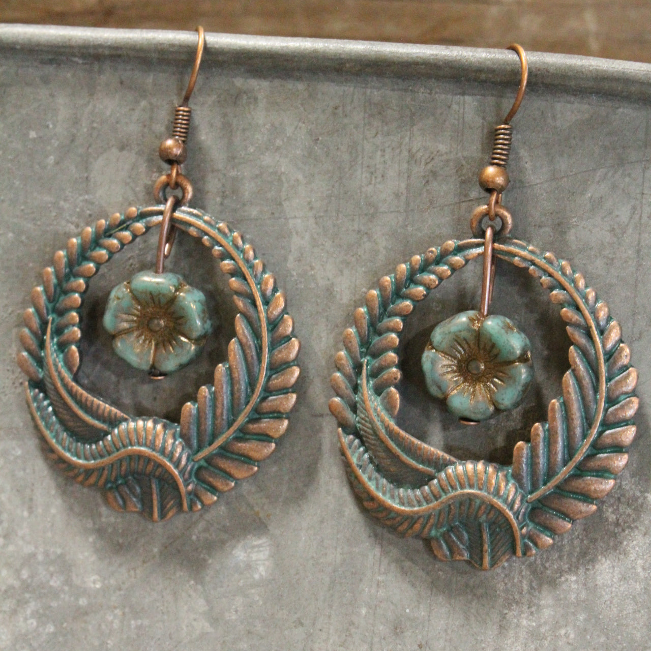 Sprouting New Leaves Patina Dangle Earrings