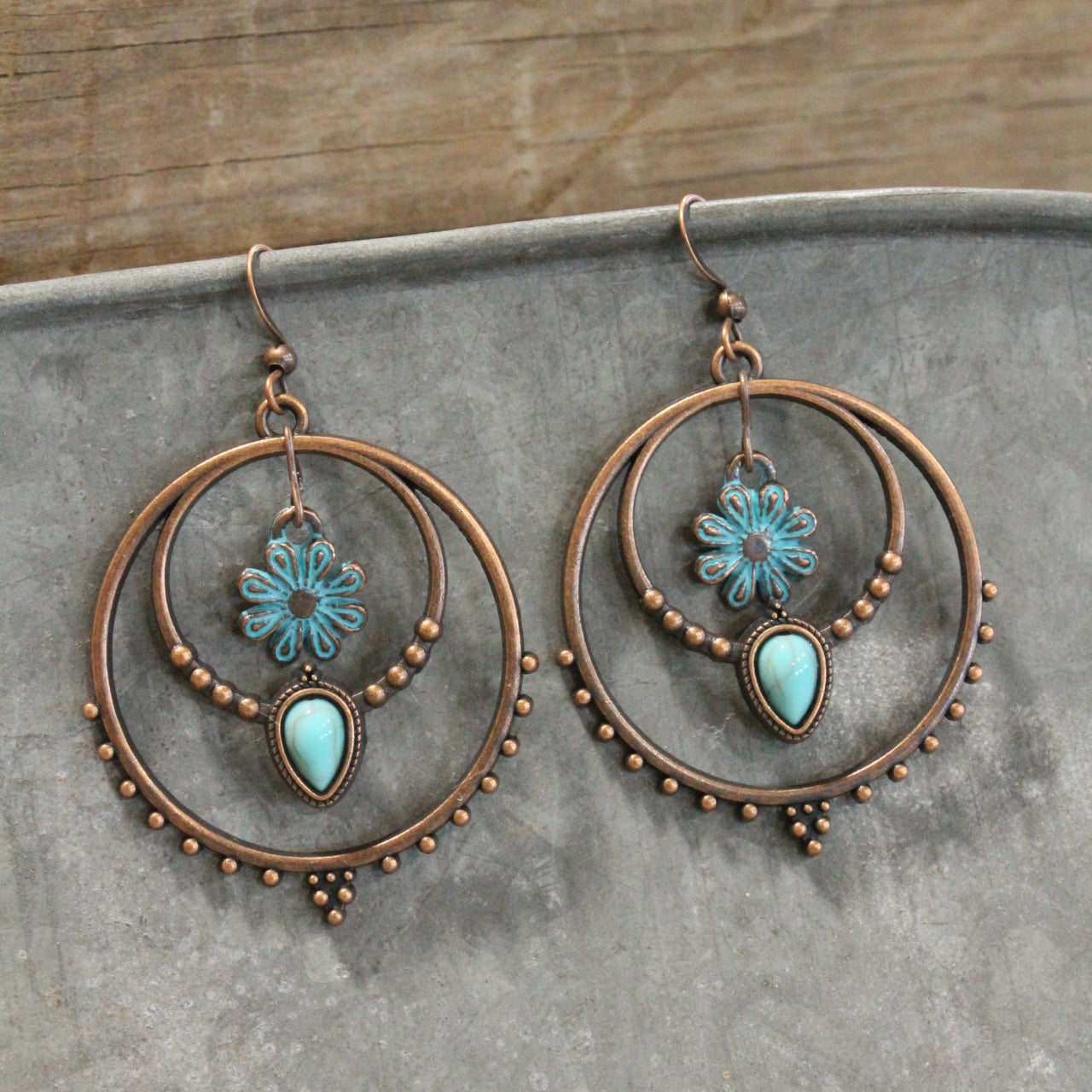 Double Hoop & Flower Dangle Earrings