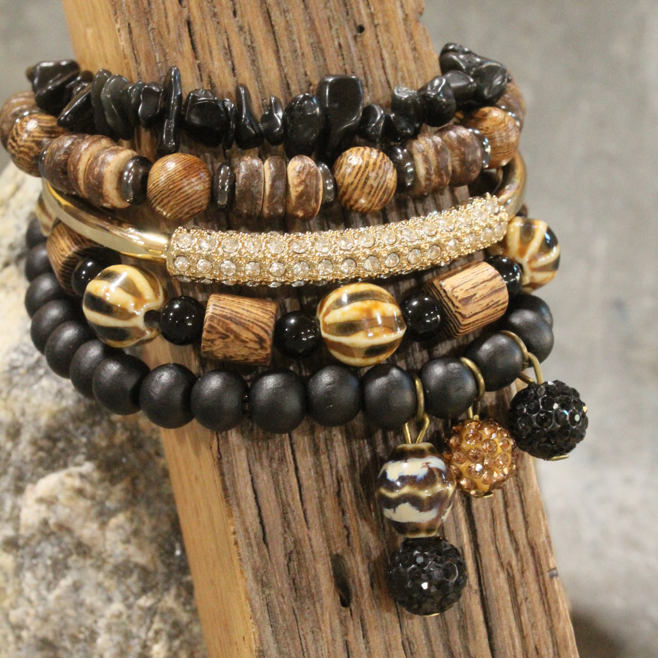Rich & Golden Black & Bronze Bracelet Set