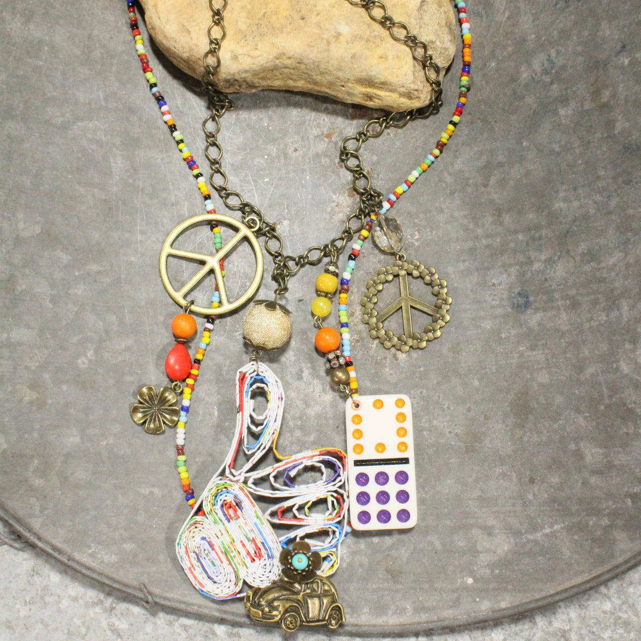 Recycled THUMBS UP Multi-Colored Beaded Layered Necklace