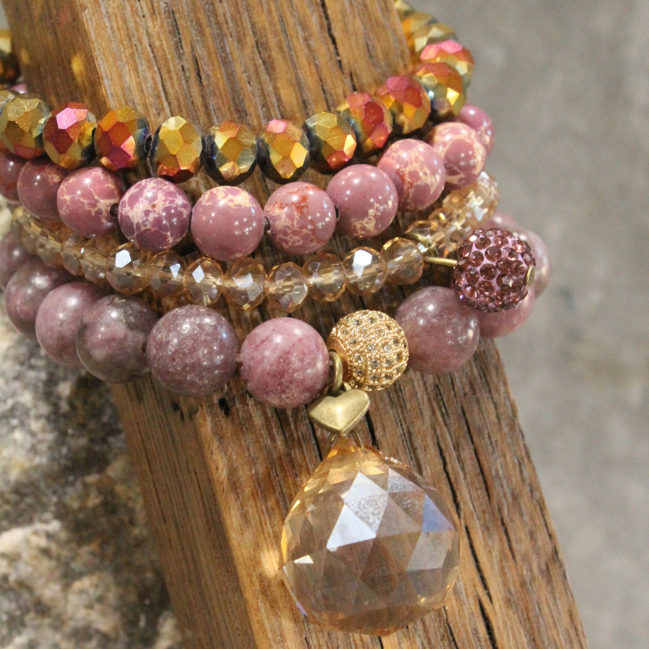 Purple & Gold Heart Bracelet Set