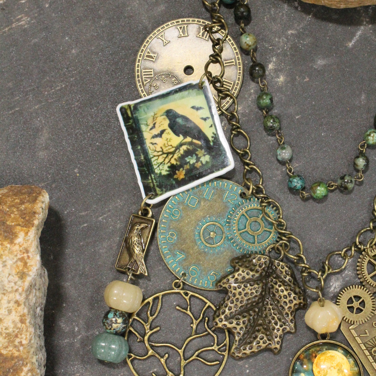 Spooky Night Sky Patina Charm'd Necklace