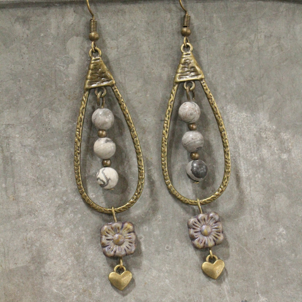 Teardrop Charcoal Dangle Drop Earrings