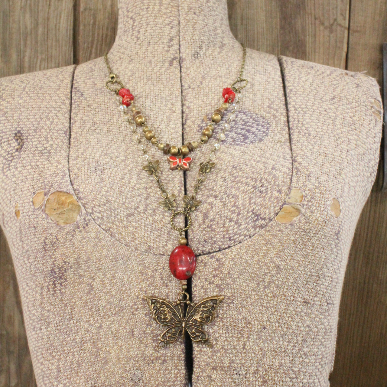 Beauty In The Butterfly Red Czech Layered Necklace