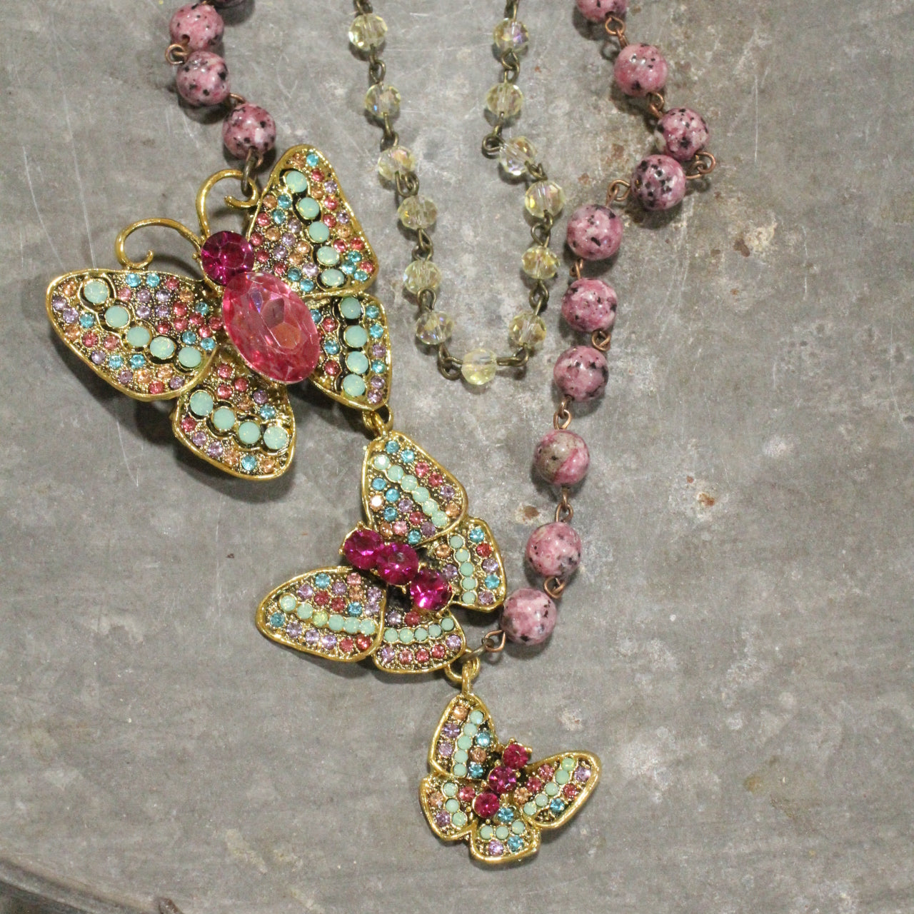 Trio Of Three Butterflies Layered Necklace