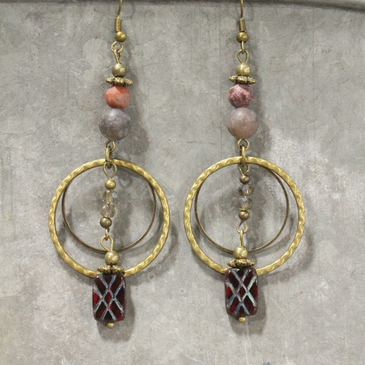 Natural Quartz, Glass & Czech Bead Hoop Earrings