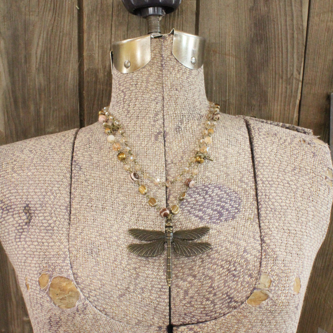 Whispering Bronze Dragonfly Layered Necklace