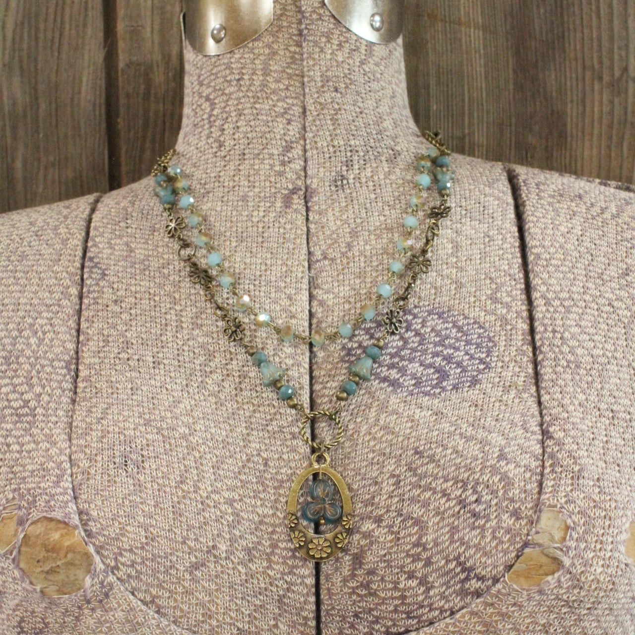 Groovy Flower Power Blue Layered Necklace