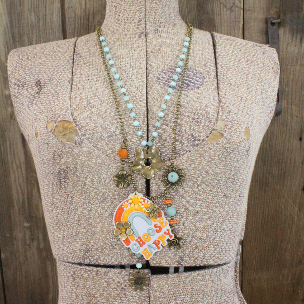 Choose Happy Retro Charm Layered Necklace