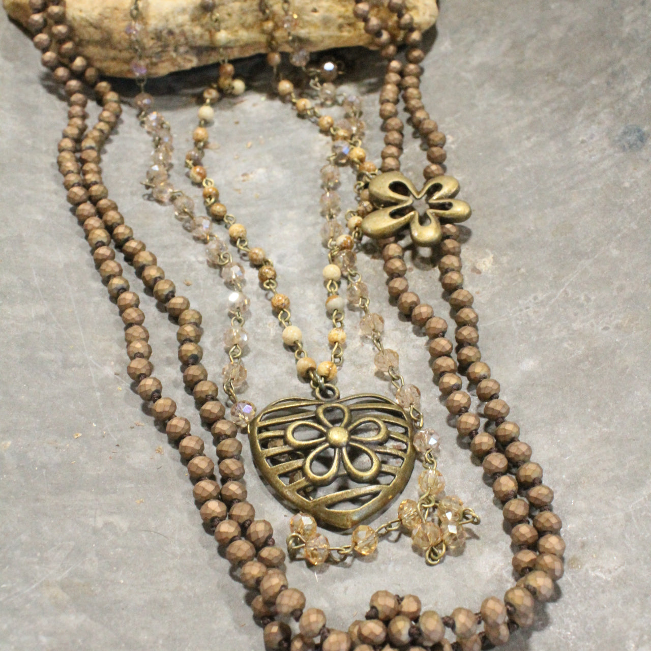 Shades Of All Natural Flower Layered Necklace