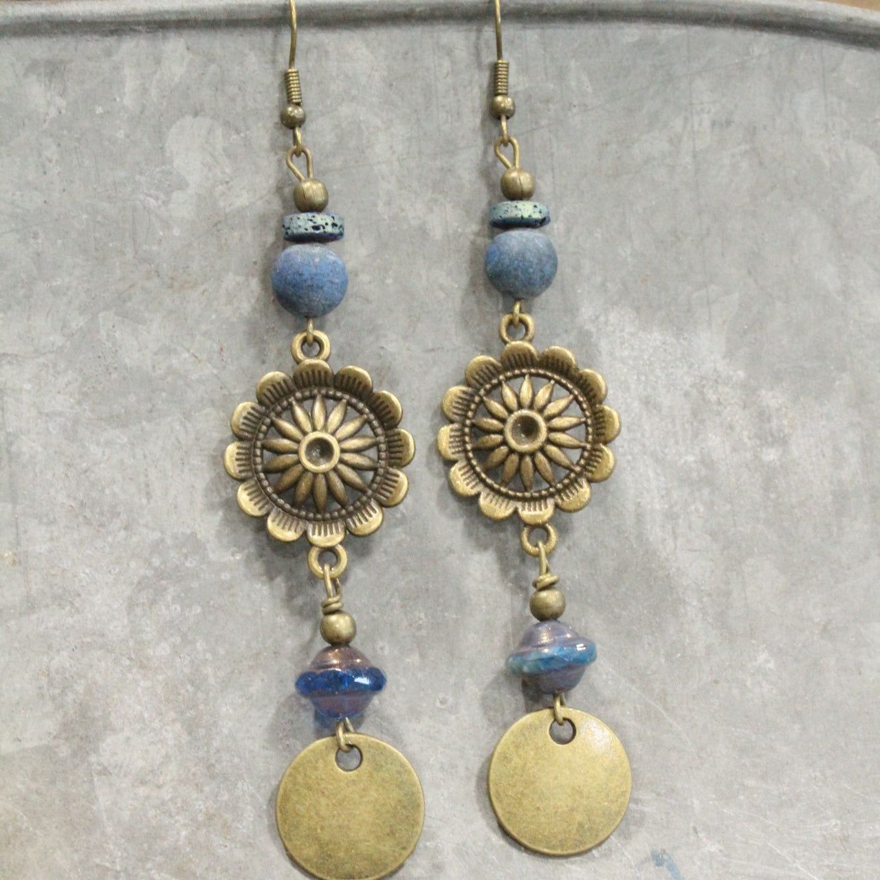 Sun Dial Dangle Drop Earrings