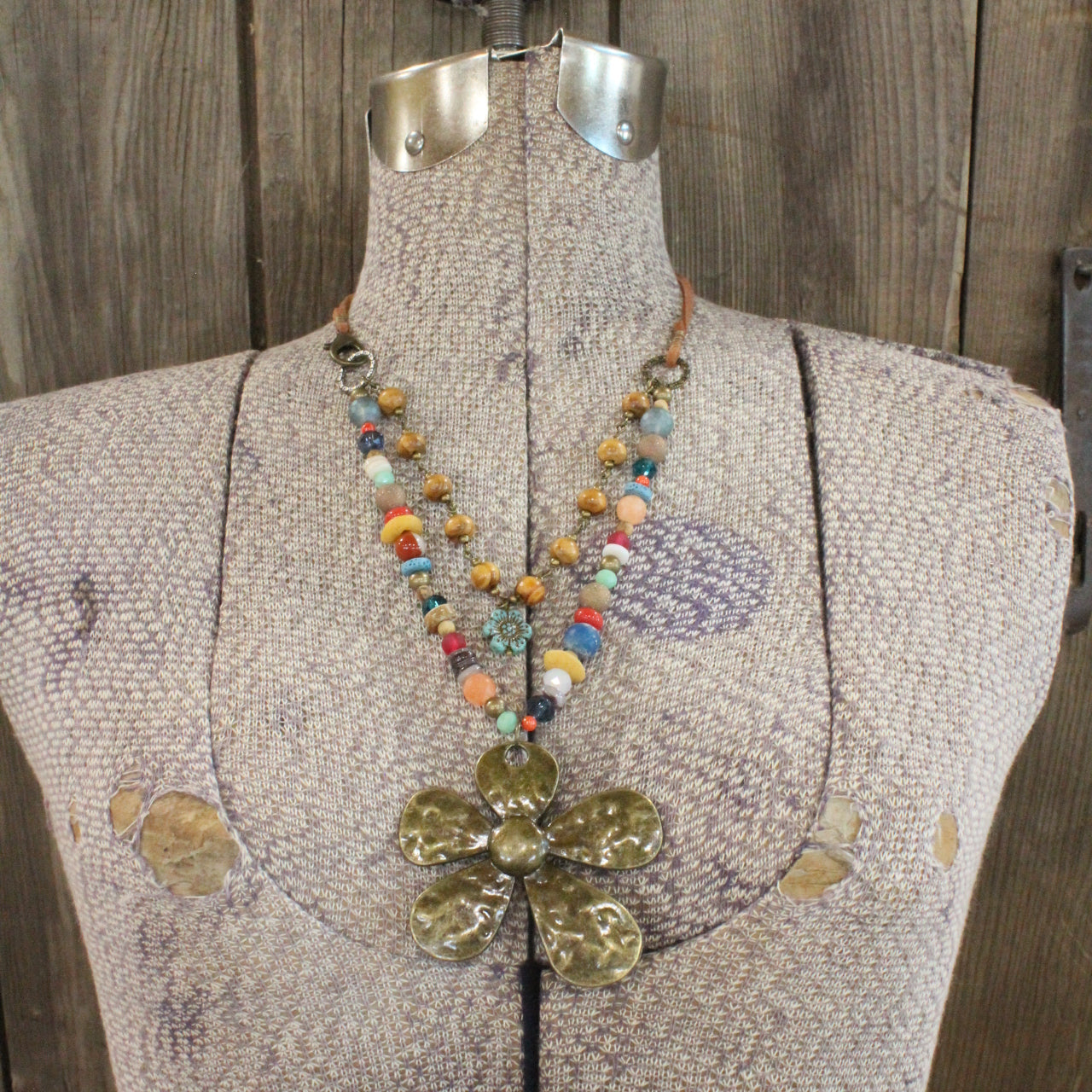 Fun In the Sun Flower Layered Leather Necklace