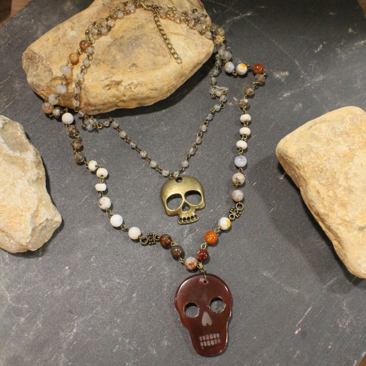 Sugar Skull Rusty Layered Necklace